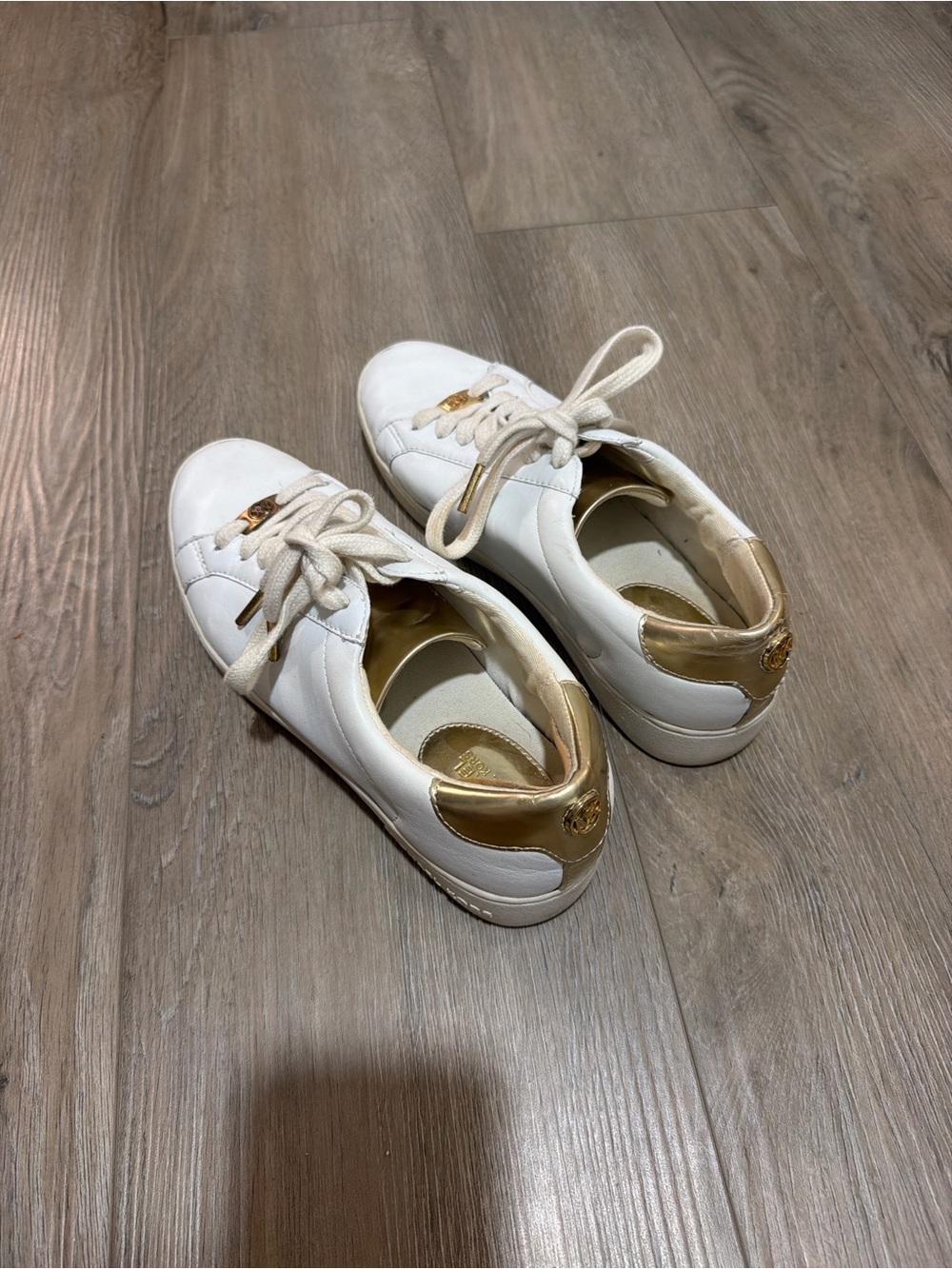 Michael Kors White and Gold Leather Sneakers